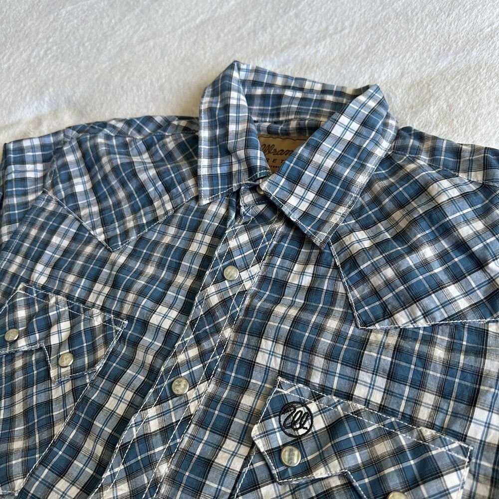Wrangler RETRO Western Shirt Men's M Long Sleeve Blue Plaid Casual Pearl Snap